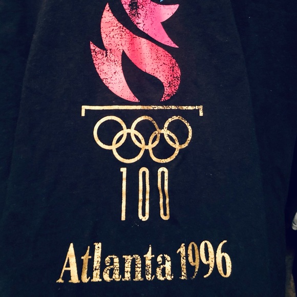 1996 Atlanta Olympics Men's Black T-shirt Size XL Flame Rings Logo (Pre-Owned) - Picture 3 of 4